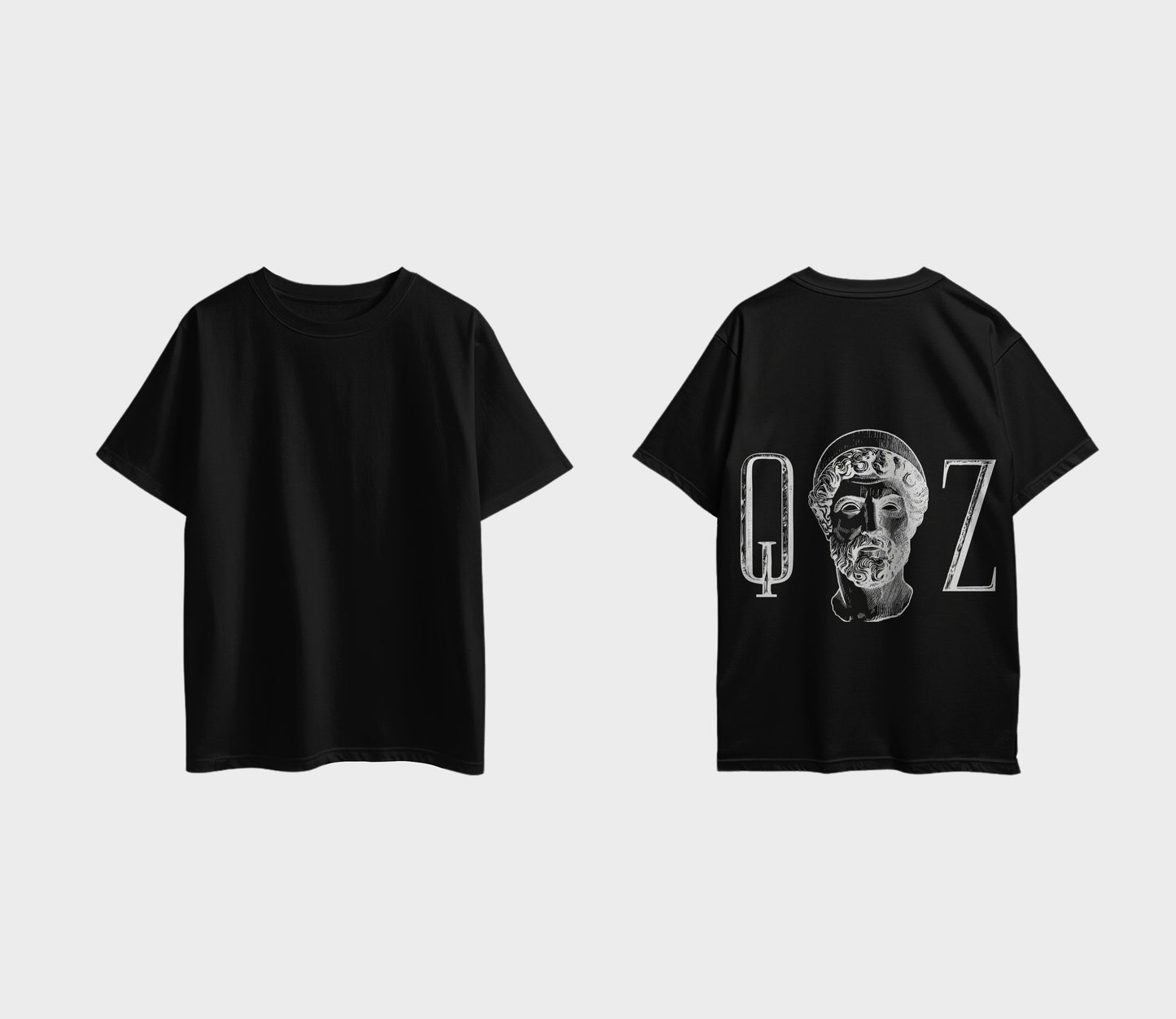 Oversize‑Unisex‑T‑Shirt „QZ Antik‑Kopf“ – Schwarz