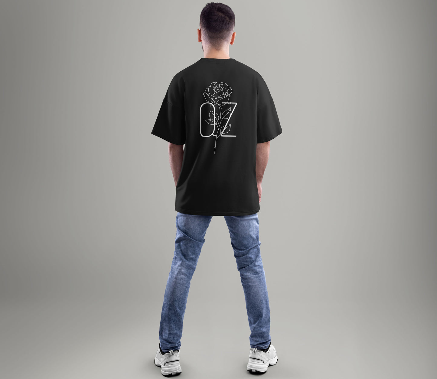 Oversize‑Unisex‑T‑Shirt „Rose“ – Schwarz